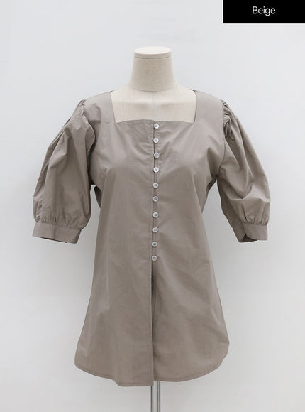 Square Neck Button-Down Slit Blouse OU19