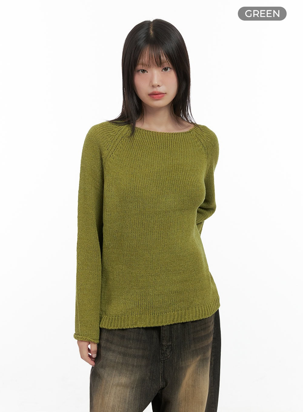 essential-long-sleeve-knit-sweater-cs412 / Green