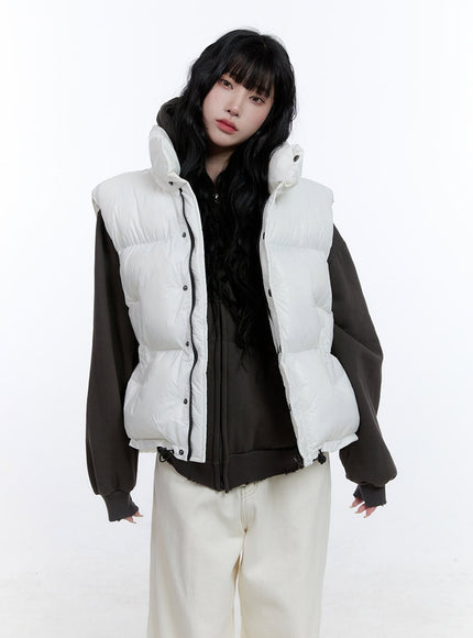 oversized-chic-zip-up-puffer-vest-cd419 / White