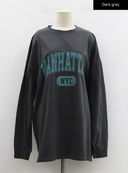 Lettering Print Oversize Long Sleeve T-Shirt Unisex CN21