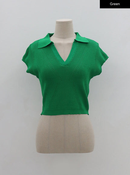 V-Neck Collar Crop Short Sleeve Tee BG09