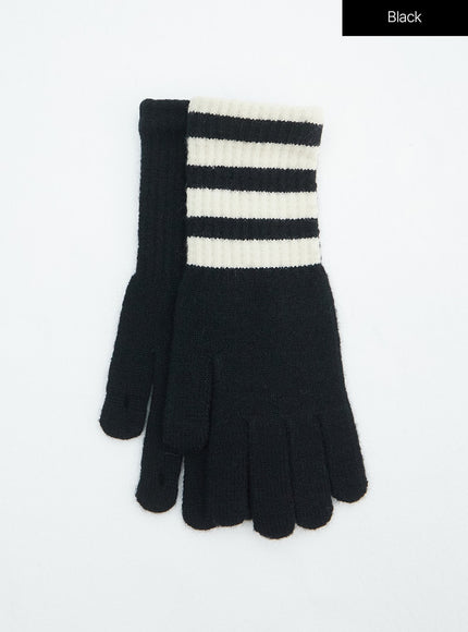 stripe-knit-gloves-in317 / Black