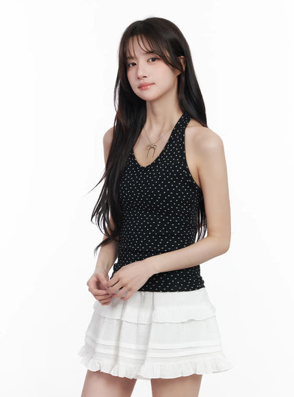 floral-pattern-halter-crop-top-cm527 / Black