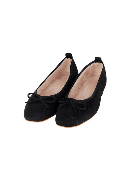 suede-brown-ribbon-flats-cj512 / Black