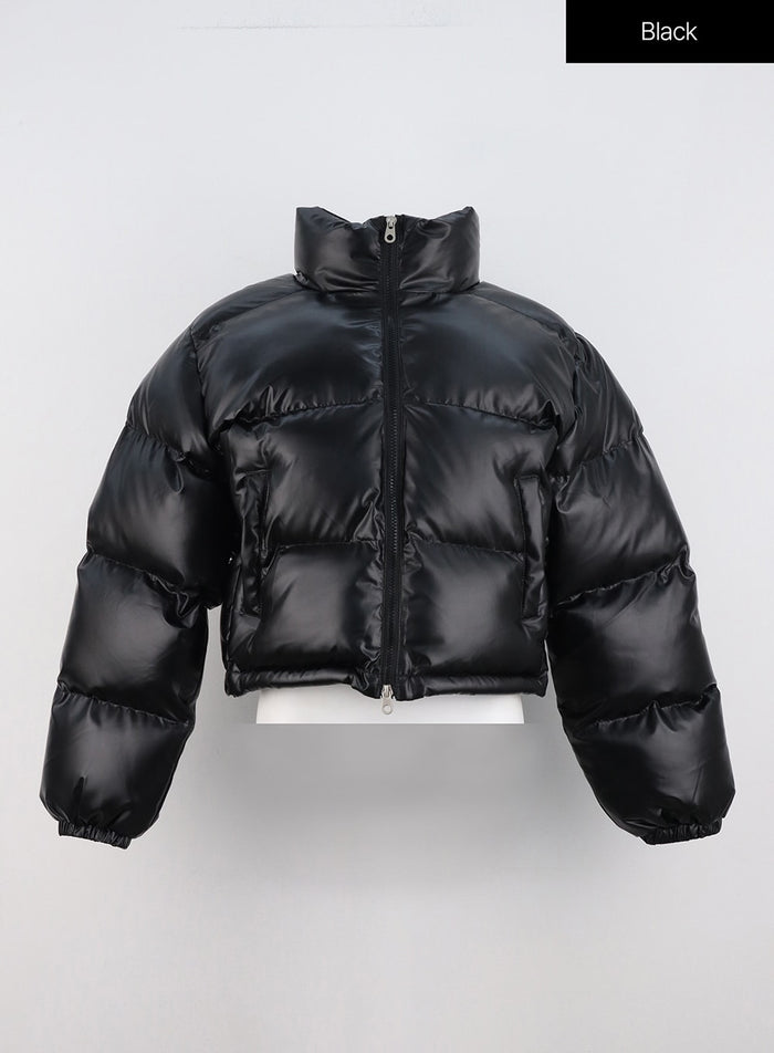 crop-metallic-puffer-jacket-in322 / Black