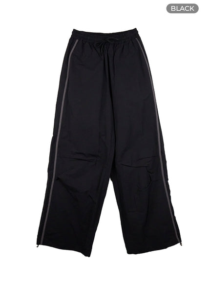 nylon-banded-string-wide-leg-pants-co410 / Black