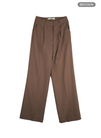 solid-wide-fit-pintuck-tailored-pants-ou419 / Brown