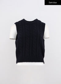 cable-knit-vest-oo312 / Dark blue