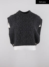recycled-polyester-cable-knit-sweater-vest-cd314 / Dark gray