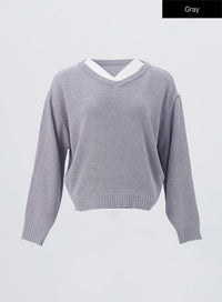 v-neck-knit-sweater-oo305 / Gray