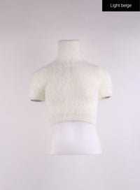 fuzzy-turtleneck-short-sleeve-sweater-cj429 / Light beige