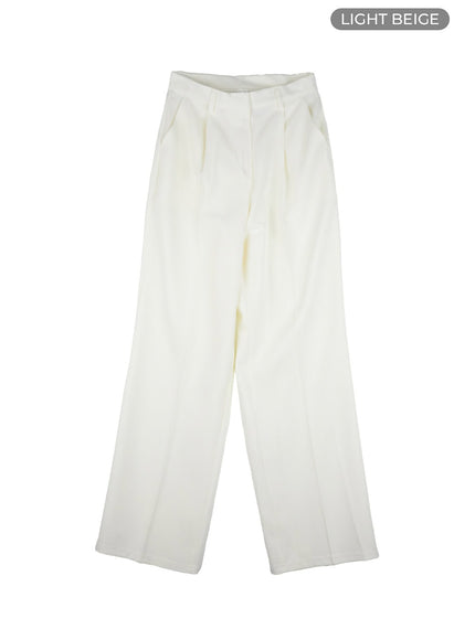 pintuck-wide-fit-tailored-pants-ou427 / Light beige