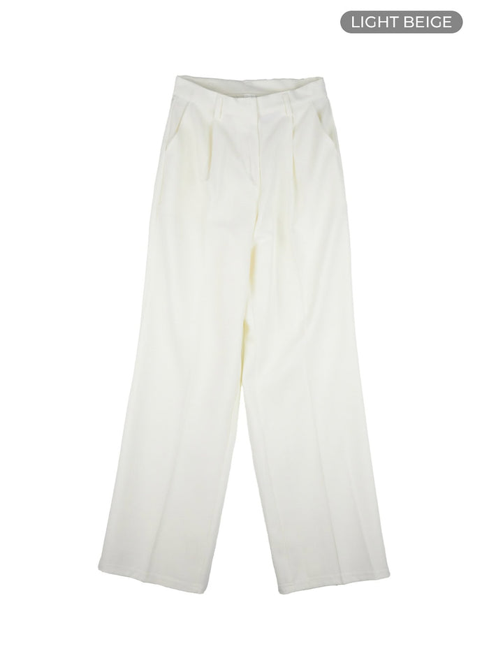 pintuck-wide-fit-tailored-pants-ou427 / Light beige