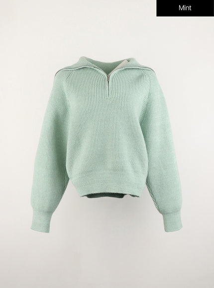 half-zip-ribbed-knit-sweater-od311 / Mint