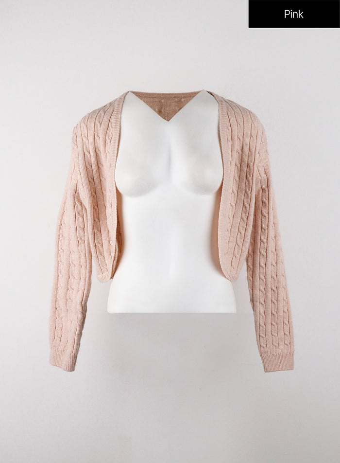 knit-binding-long-sleeve-shrug-oj405 / Pink