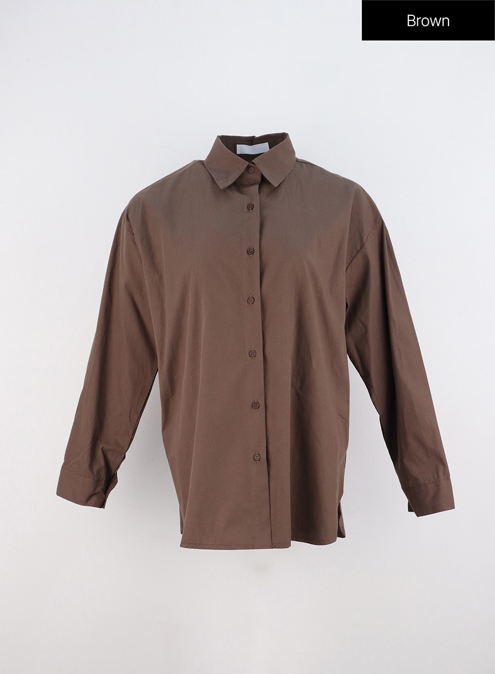 cotton-buttoned-loose-fit-shirt-oo323 / Brown