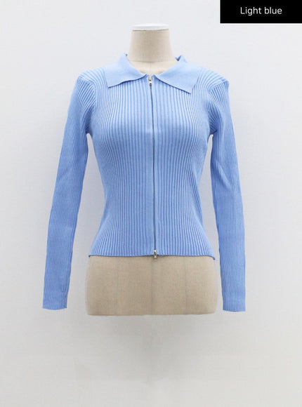 Ribbed Knit Zip-Up CF324