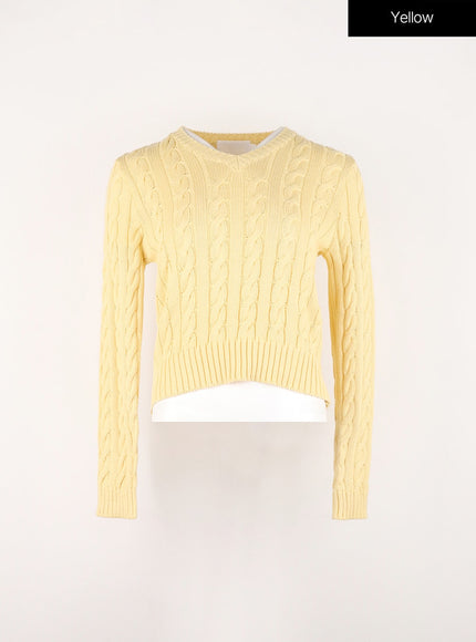 cable-knit-v-neck-sweater-in301 / Yellow