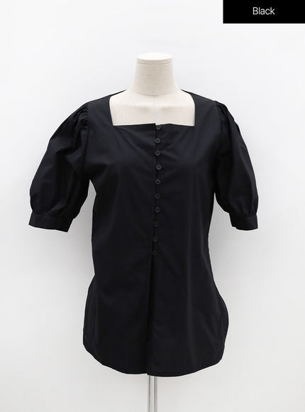 Square Neck Button-Down Slit Blouse OU19