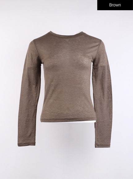 round-neck-solid-long-sleeve-top-cj419 / Brown