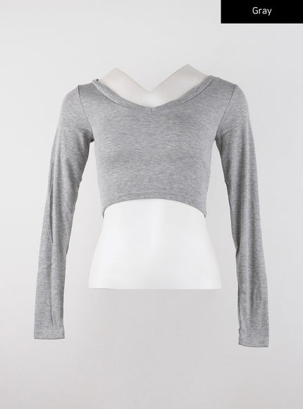 slim-v-neck-crop-top-cd322 / Gray