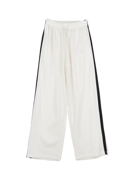 striped-wide-leg-sweatpants-cs501 / Light beige