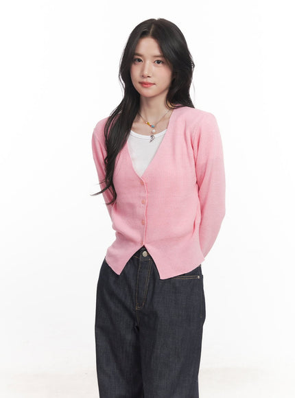v-neck-cropped-cardigan-ca510 / Pink