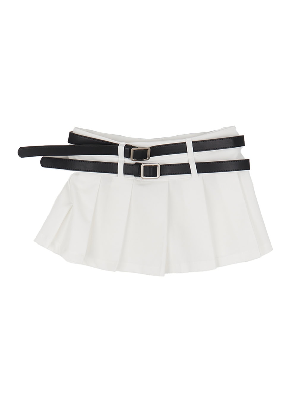 double-belt-pleated-mini-skirt-cu506 / White
