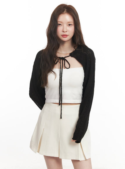 cable-knit-bolero-cardigan-ca502 / black