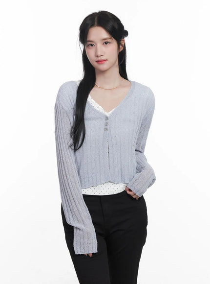 sheer-ribbed-cardigan-cu525 / Light blue