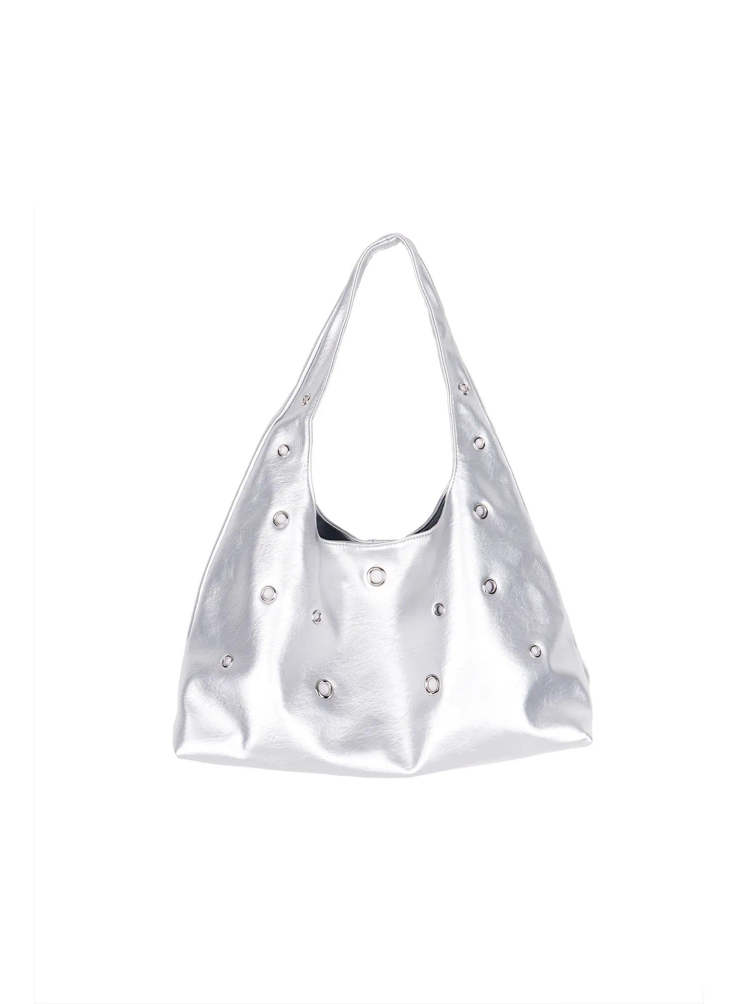 faux-leather-eyelet-shoulder-bag-cu502 / Silver