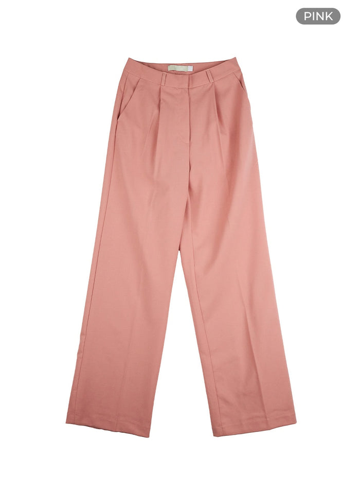solid-wide-fit-pintuck-tailored-pants-ou419 / Pink
