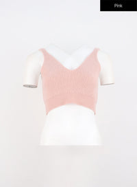 v-neck-knit-bustier-top-io317 / Pink