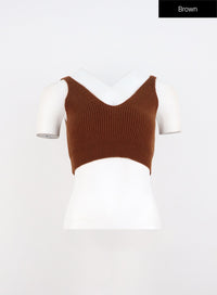 v-neck-knit-bustier-top-io317 / Brown
