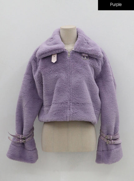 Buckle Soft Fur Crop Shearling Jacket BN04