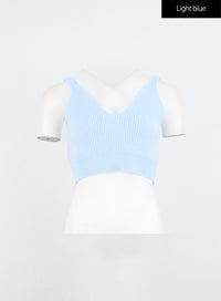 v-neck-knit-bustier-top-io317 / Light blue