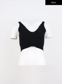 v-neck-knit-bustier-top-io317 / Black