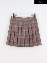 check-pleated-mini-skirt-io317 / Brown