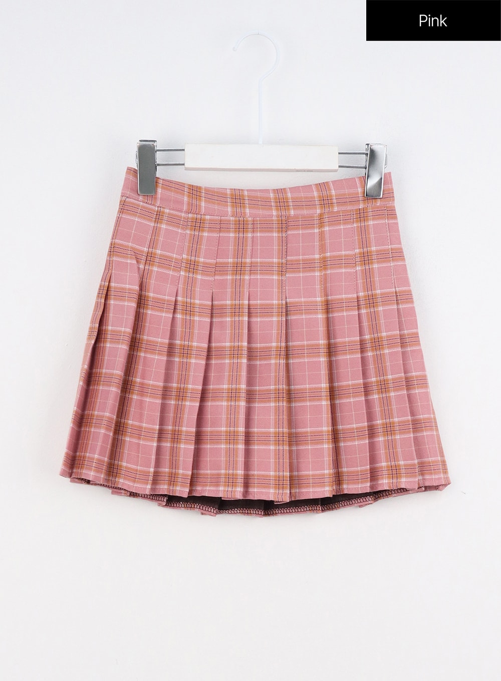 check-pleated-mini-skirt-io317 / Pink