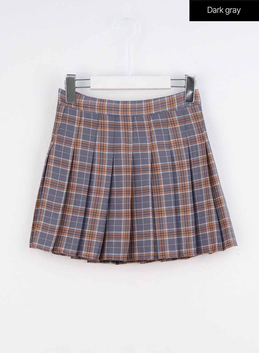 check-pleated-mini-skirt-io317 / Dark gray