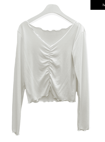 Cropped Long Sleeve Top with Front Shirring C2701