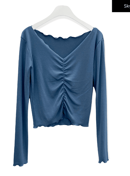 Cropped Long Sleeve Top with Front Shirring C2701