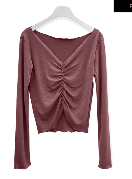 Cropped Long Sleeve Top with Front Shirring C2701