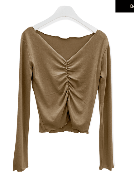 Cropped Long Sleeve Top with Front Shirring C2701