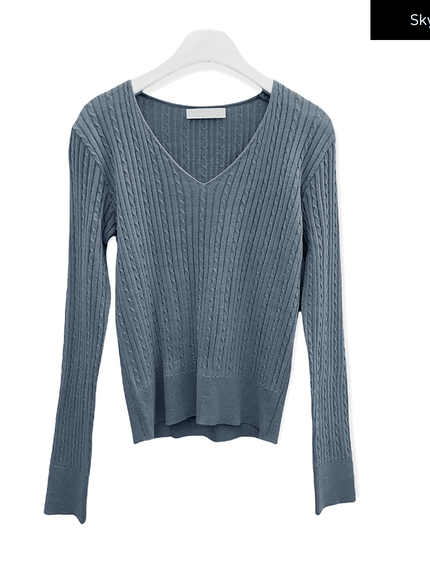 V Neck Cable Knit Top C2701