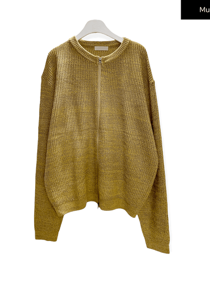 loose-fit-knit-with-two-way-zip / Mustard