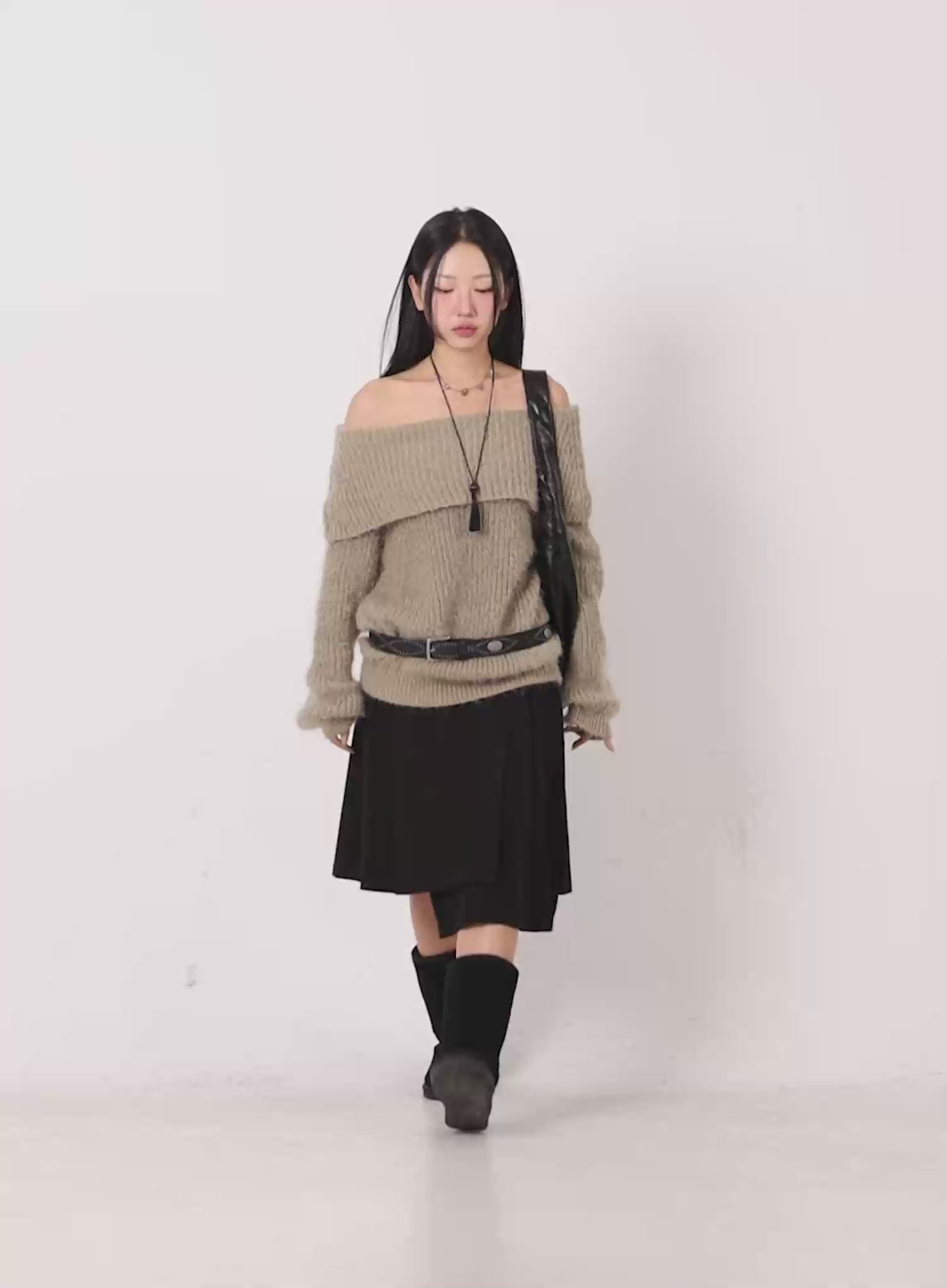 Asymmetric Pleated Midi Skirt CN505