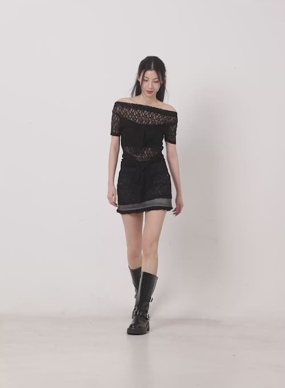 Lace Off-Shoulder Mini Dress IU509