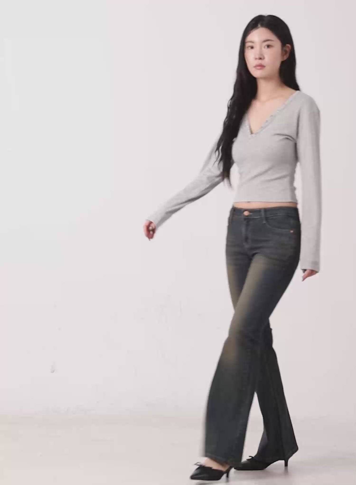 Soleil Hip Pad Stripe Flared Jeans CN512
