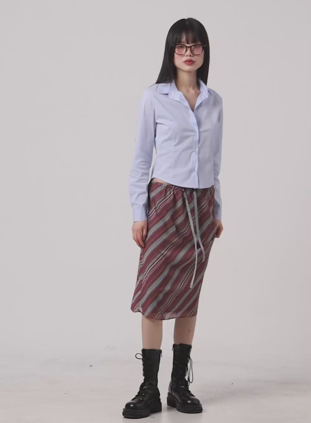 Mesh Striped Midi Skirt CA411